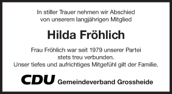 Traueranzeige von Hilda Fröhlich 