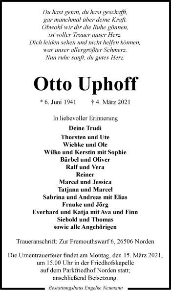Traueranzeige von Otto Uphoff 