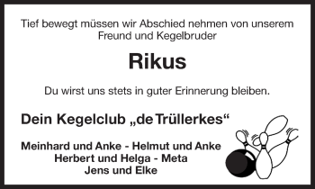 Traueranzeige von Rikus  