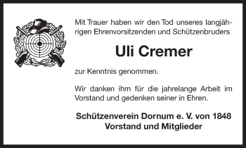 Traueranzeige von Uli Cremer 