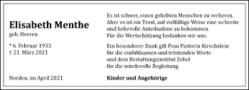Traueranzeige von Bestattungen Menthe 