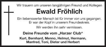 Traueranzeige von Ewald Fröhlich 