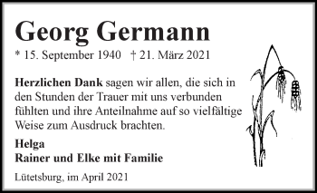 Traueranzeige von Georg Germann 