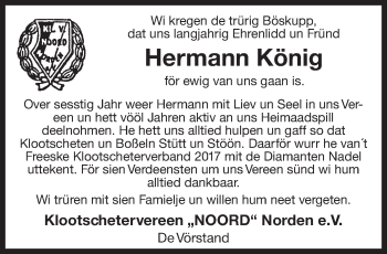 Traueranzeige von Hermann König 