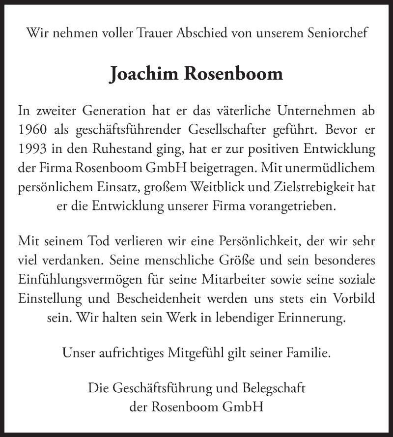  Traueranzeige für Joachim Rosenboom vom 21.04.2021 aus 