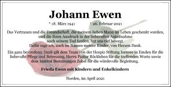 Traueranzeige von Johann Ewen 