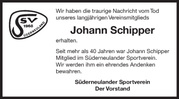 Traueranzeige von Johann Schipper 