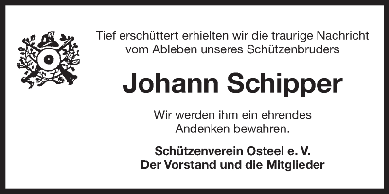  Traueranzeige für Johann Schipper vom 17.04.2021 aus 