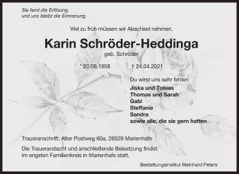 Traueranzeige von Karin Schröder-Heddinga 