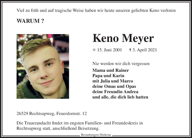  Traueranzeige für Keno Meyer vom 07.04.2021 aus 