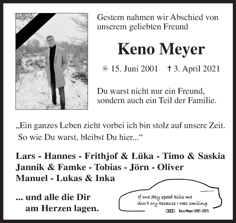  Traueranzeige für Keno Meyer vom 10.04.2021 aus 