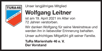 Traueranzeige von Wolfgang Leitner 