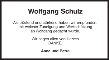 Traueranzeige von Wolfgang Schulz 