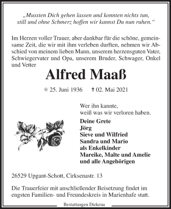 Traueranzeige von Alfred Maaß 