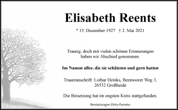 Traueranzeige von Elisabeth Reents 