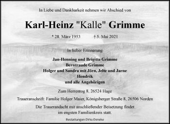 Traueranzeige von Karl-Heinz Grimme 