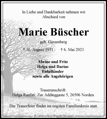 Traueranzeige von Marie Büscher 