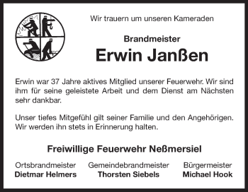 Traueranzeige von Erwin Janßen 
