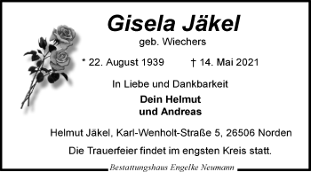 Traueranzeige von Gisela Jäkel 