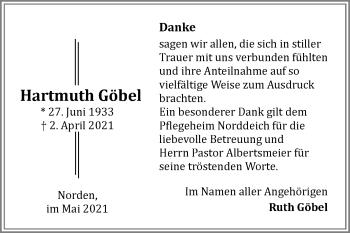 Traueranzeige von Hartmuth Göbel 