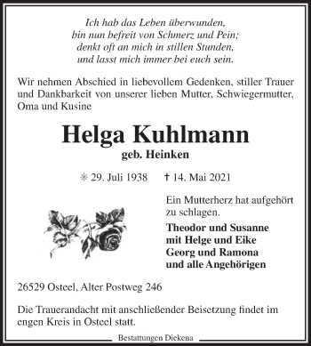 Traueranzeige von Helga Kuhlmann 