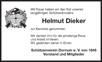Traueranzeige von Helmut Dieker 