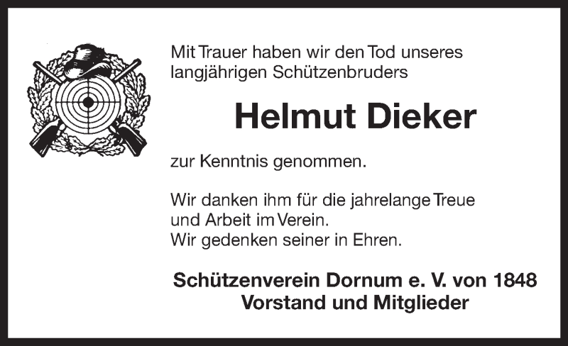 Traueranzeige für Helmut Dieker vom 17.05.2021 aus 