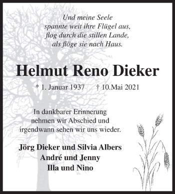 Traueranzeige von Helmut Reno Dieker 