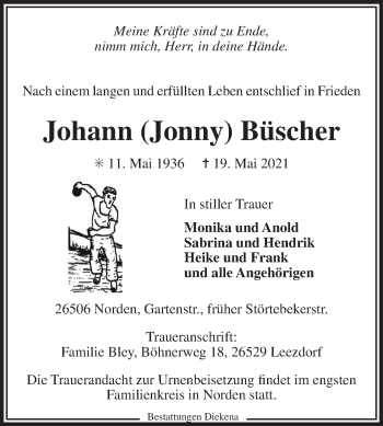 Traueranzeige von Johann Büscher 