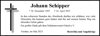 Traueranzeige von Johann Schipper 