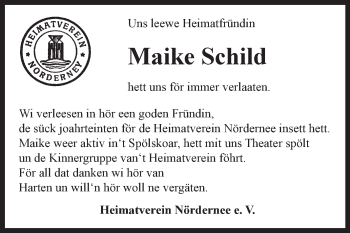 Traueranzeige von Maike Schild 