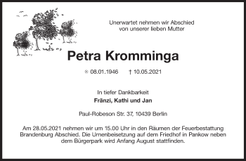 Traueranzeige von Petra Kromminga 