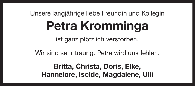  Traueranzeige für Petra Kromminga vom 19.05.2021 aus 