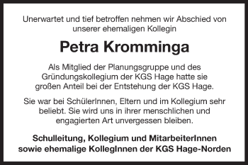 Traueranzeige von Petra Kromminga 