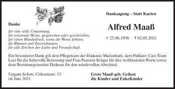 Traueranzeige von Alfred Maaß 