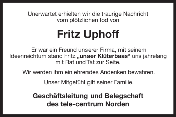 Traueranzeige von Fritz Uphoff 