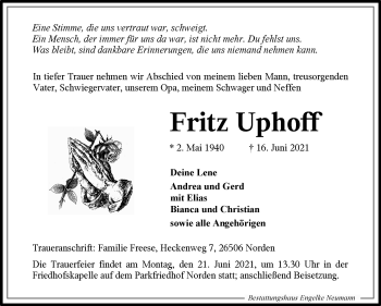 Traueranzeige von Fritz Uphoff 