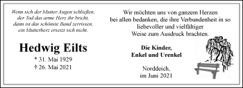 Traueranzeige von Hedwig Eilts 