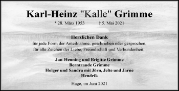 Traueranzeige von Karl-Heinz Grimme 