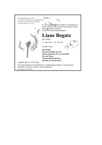 Traueranzeige von Liane Bogatz 