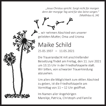 Traueranzeige von Maike Schild 