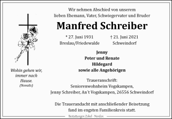 Traueranzeige von Manfred Schreiber 