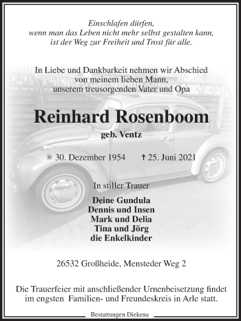 Traueranzeige von Reinhard Rosenboom 