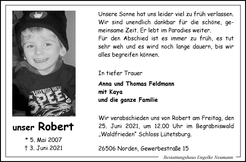  Traueranzeige für Robert Feldmann vom 19.06.2021 aus 