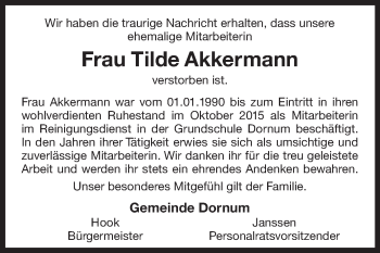 Traueranzeige von Tilde Akkermann 