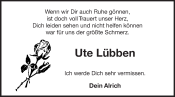 Traueranzeige von Ute Lübben 