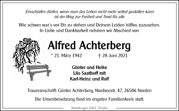 Traueranzeige von Alfred Achterberg 