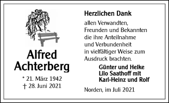 Traueranzeige von Alfred Achterberg 