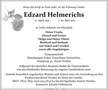 Traueranzeige von Edzard Helmerichs 