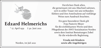 Traueranzeige von Edzard Helmerichs 